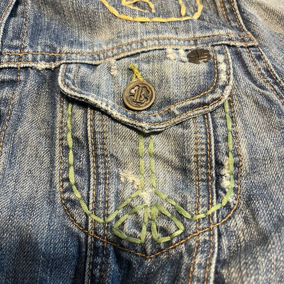 Vintage 90s Lucky Legend Denim Jacket Embroidered Hippie Patches Made In USA S - Picture 4 of 16